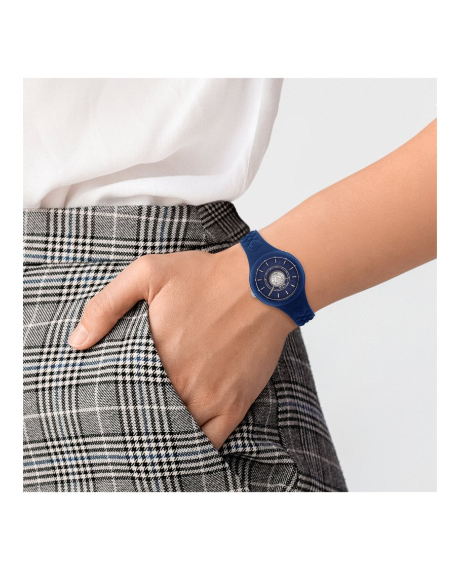Versus Versace Fire Island Lion Strap Watch With Blue Enamel Dial