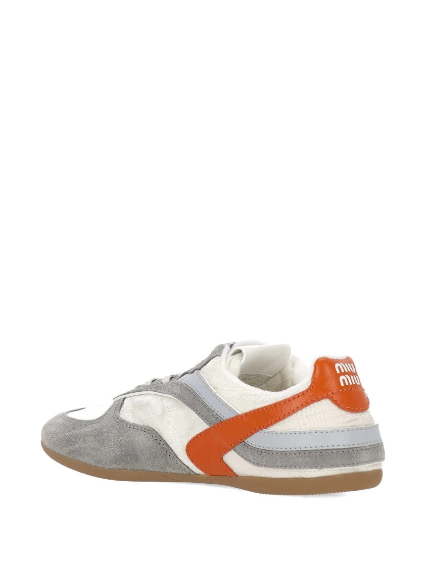 Miu Miu White/Grey Low-Profile Bold Orange Accents Sneakers