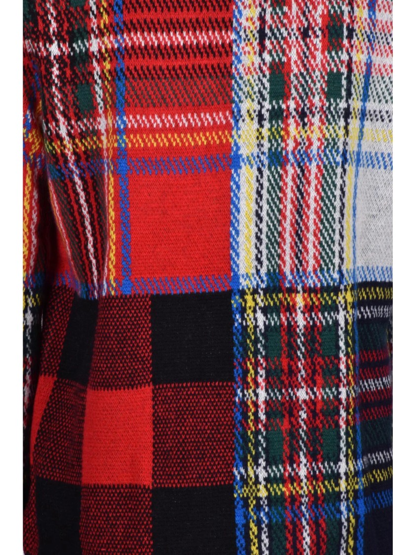 Mc2 Saint Barth Red Patchwork Plaid Wool-Blend Cardigan