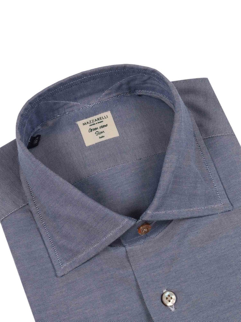 Mazzarelli Camicie Slim-Fit Blue Oxford Cotton Shirt