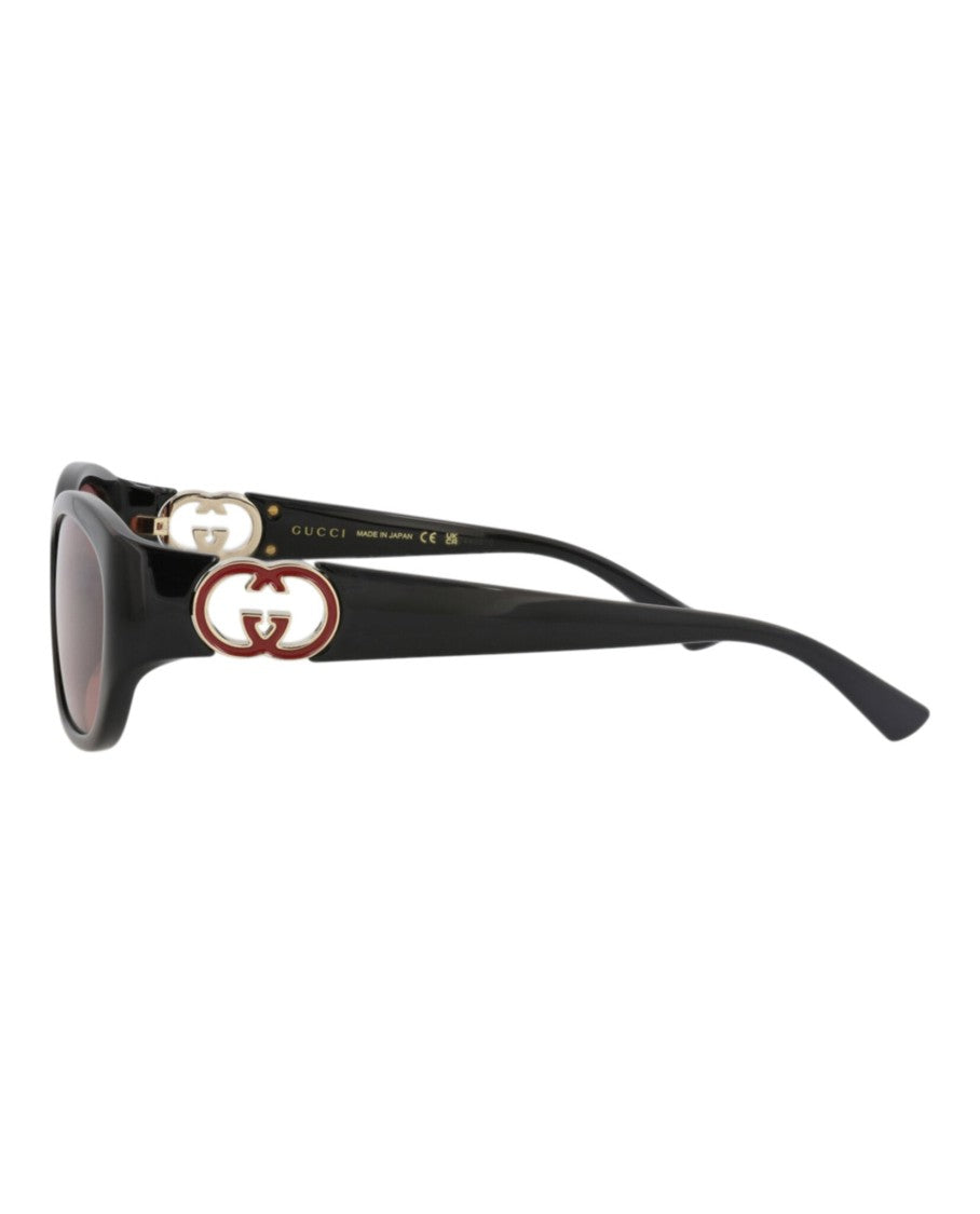 Gucci Round-Frame Injection Sunglasses With Gold And Red Logo Accent
