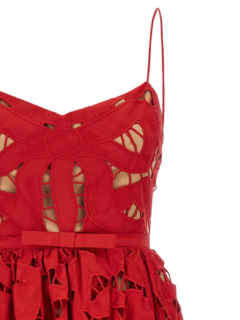 Self-Portrait Red Bow Embroidered Midi' Dress