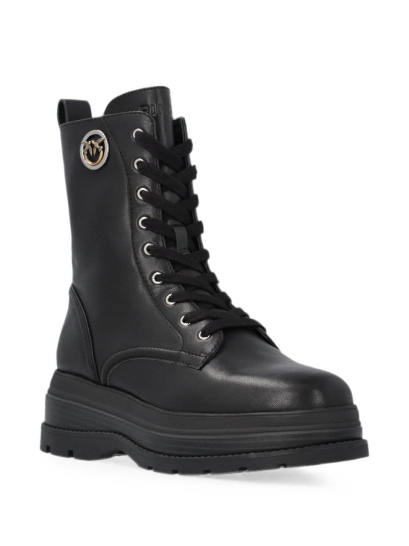 Pinko Lace-Up Smooth Leather Metallic Detail Boots