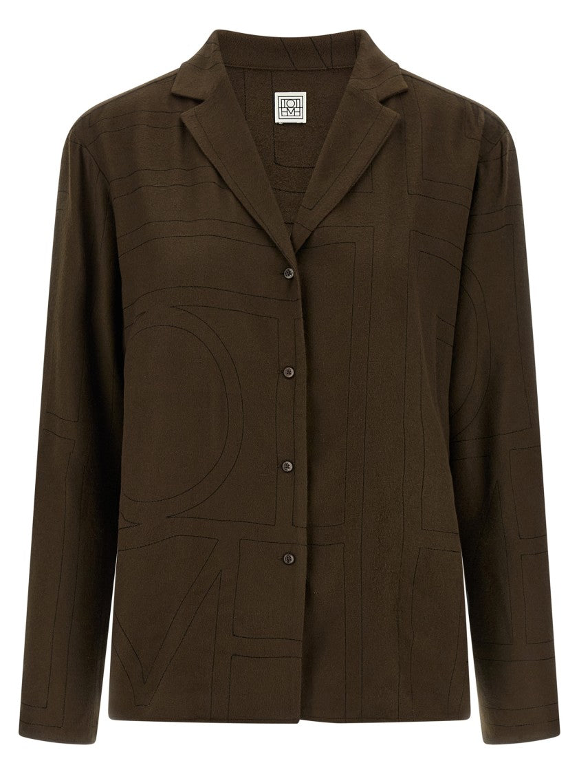 Totême Embroidered Modal Flannel Pajama Shirt With V-Neck Design