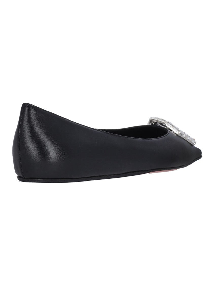 Amina Muaddi Camelia Ballerinas In Black Hammered Leather
