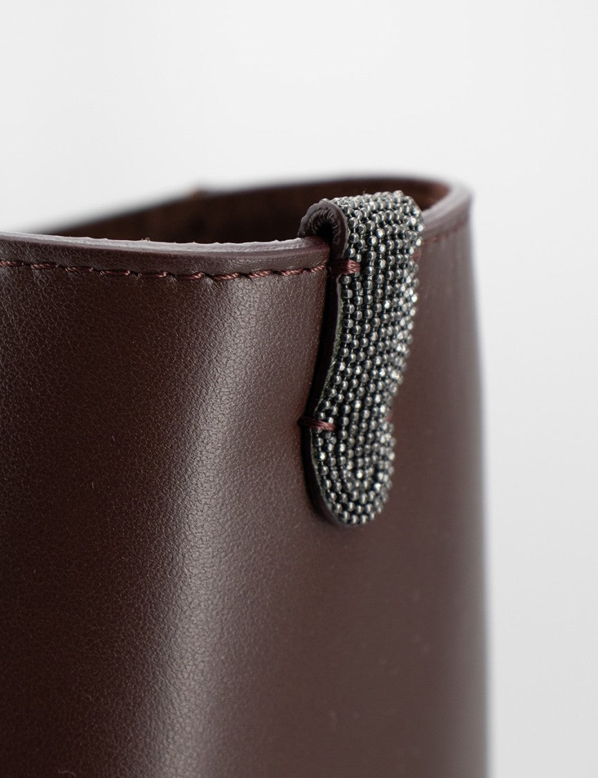 Brunello Cucinelli Structured Burgundy Leather Tote Bag