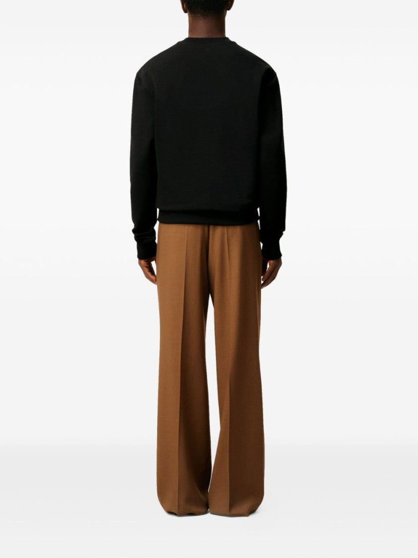 Ami Black Cotton Jersey Fleece Sweater With Monogram Motif