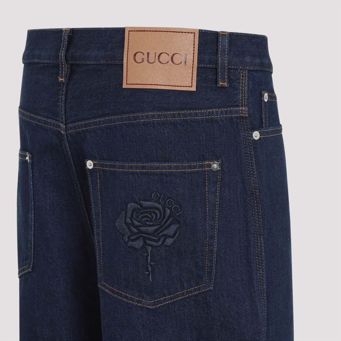 Gucci Embroidered Dark Blue Cotton Jeans