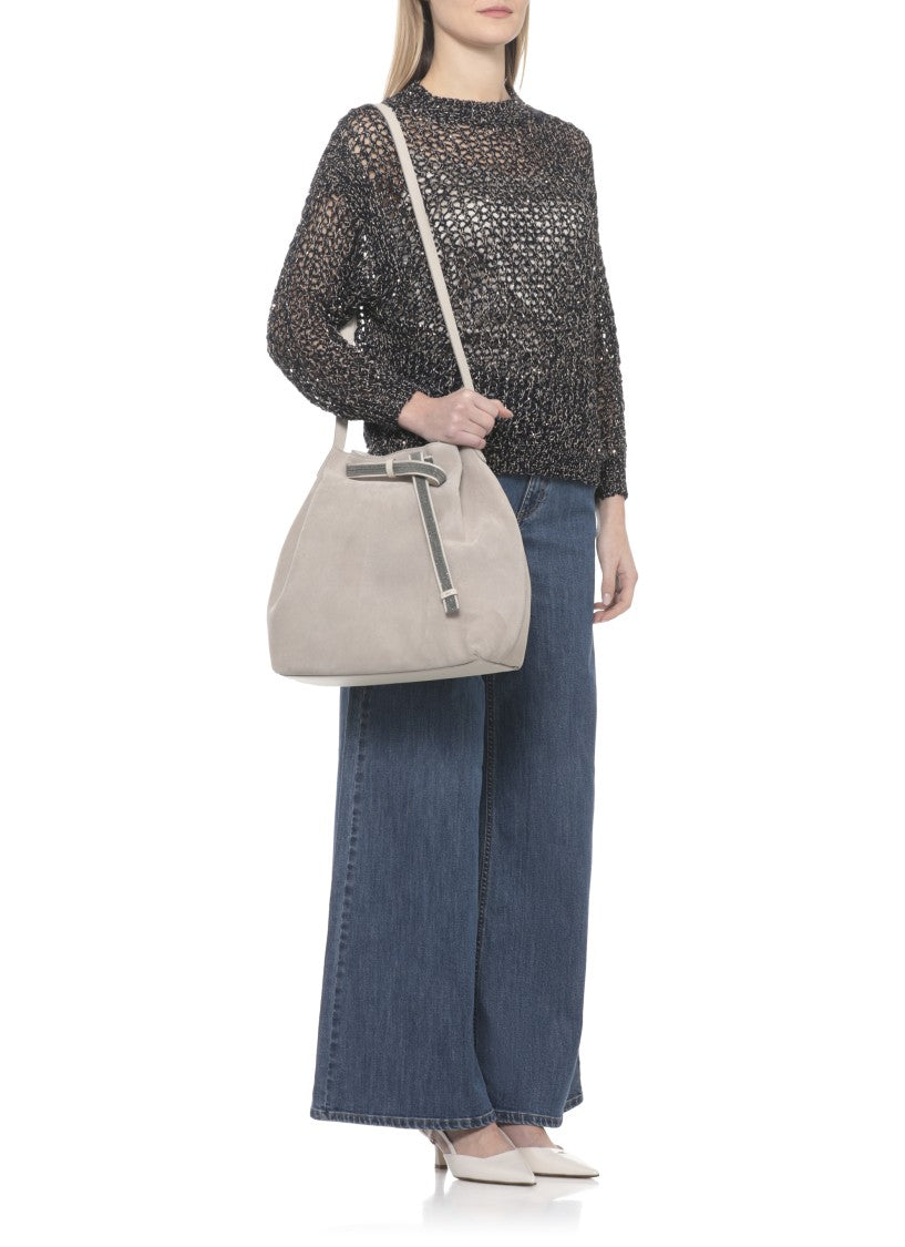 Panicale Soft Beige Leather Shoulder Bag With Distinctive Light Point Band