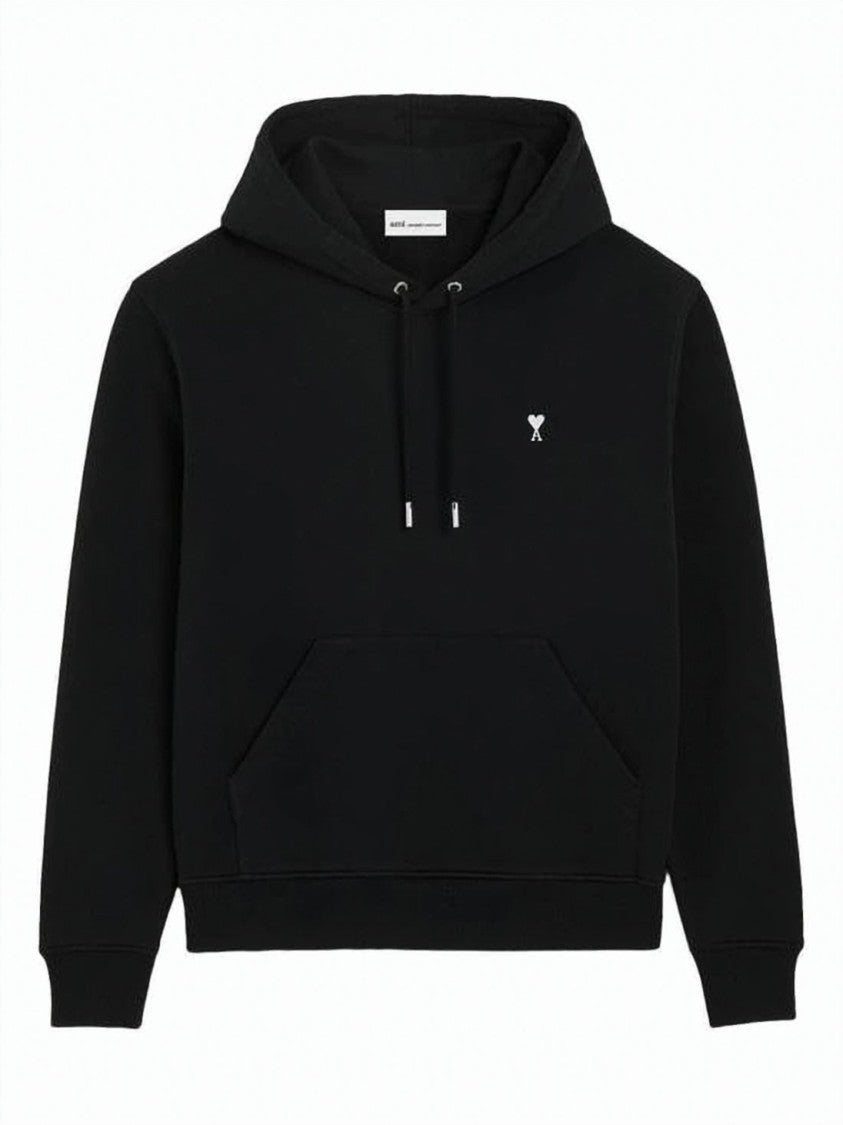 Ami Paris Black Pullover Hoodie With Heart Logo