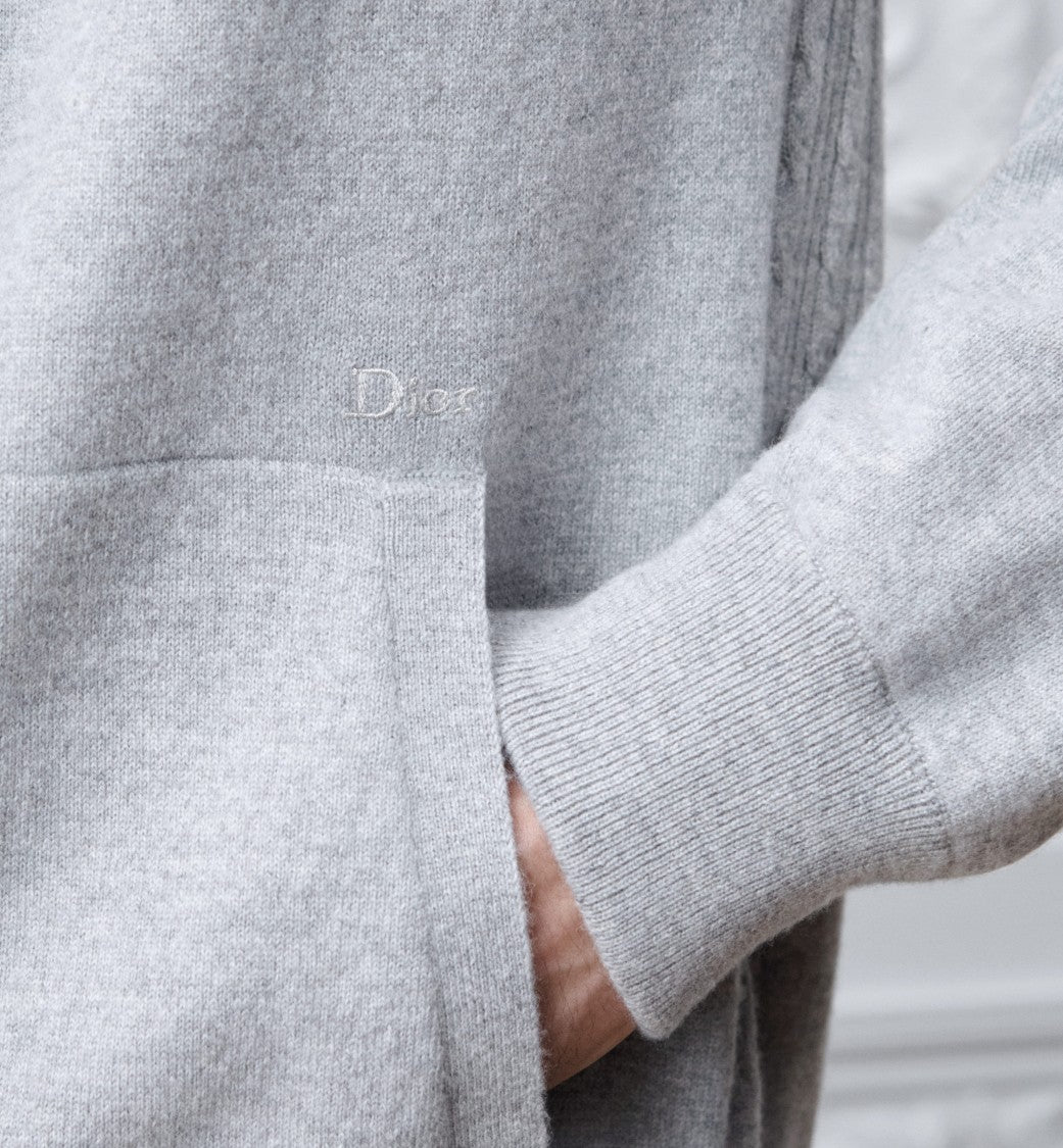 Christian Dior Minimalist Zip-Through Knit Top With Hood And Ribbed Cuffs