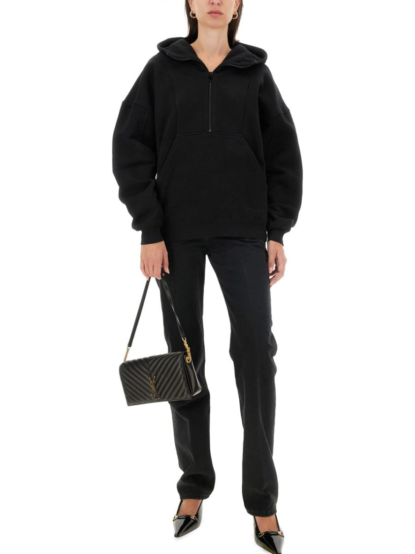 Saint Laurent Relaxed Black Hoodie With Half-Zip