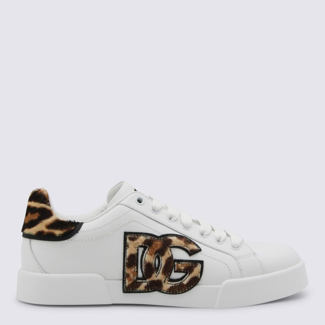 Dolce & Gabbana White And Leopard Leather Sneakers