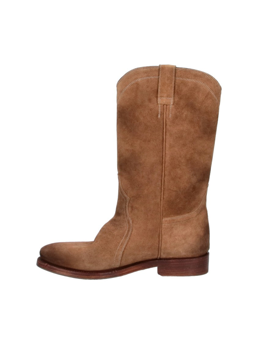 Jil Sander Mid-Calf Brown Calf Suede Boots With Slip-On Design