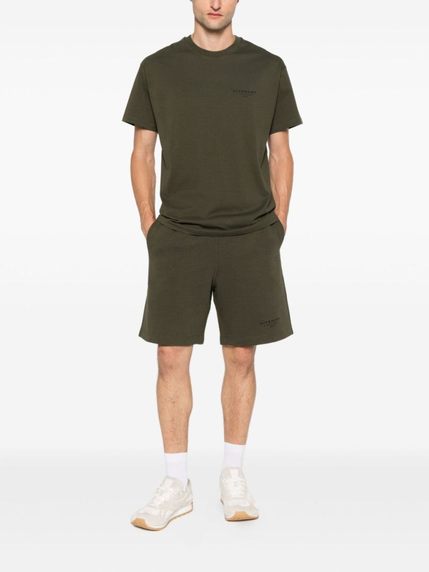 Givenchy Khaki Logo Print Straight Hem T-Shirt