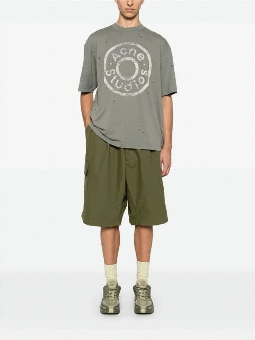 Acne Studios Relaxed Fit Grey Distressed Logo T-Shirt