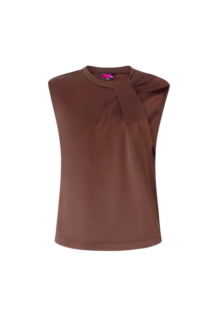 Pinko Brown Acetate-Polyester Blend Twist-Neck Top