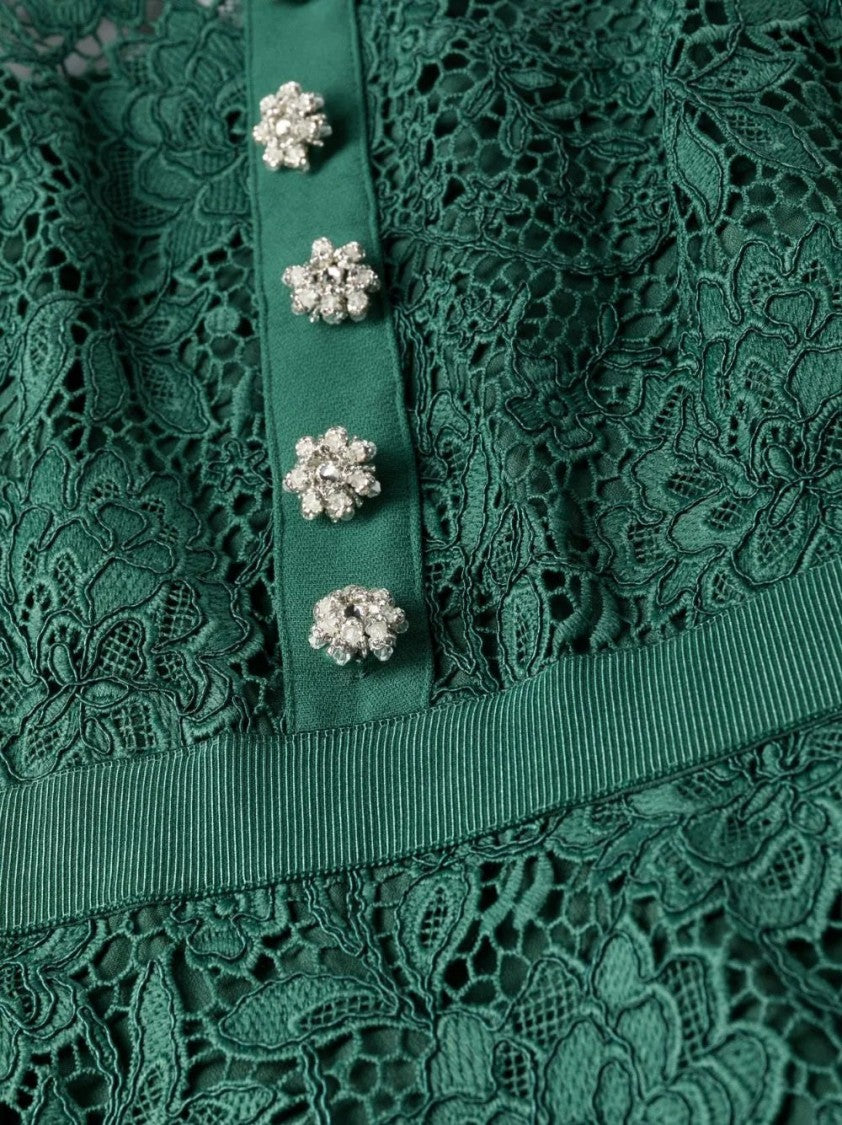 Self-Portrait Green Cord Lace Midi Dress