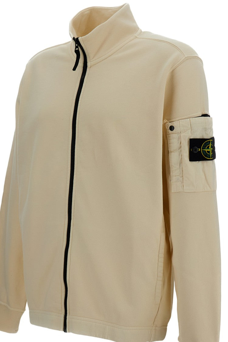 Stone Island Cotton Fleece Zip-Up Crewneck With Logo Patch