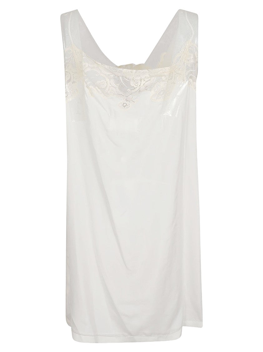 Maison Margiela White Silk Slip Dress With Lace Inserts