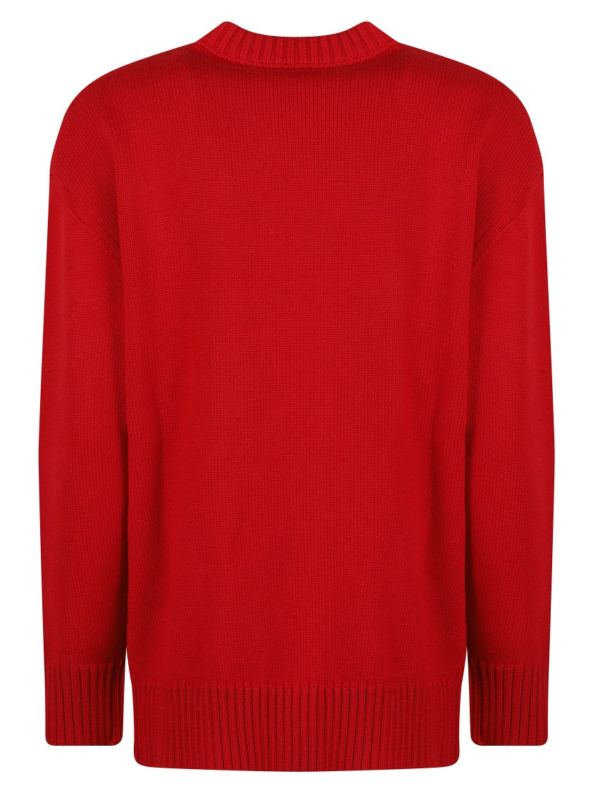 Prada Fitted Ribbed Knit Sweater With Bow Accent