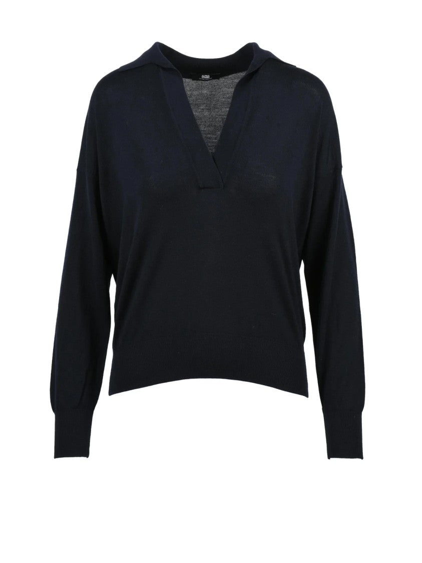 Alpha Studio Extrafine Merino Wool Polo Knit Sweater