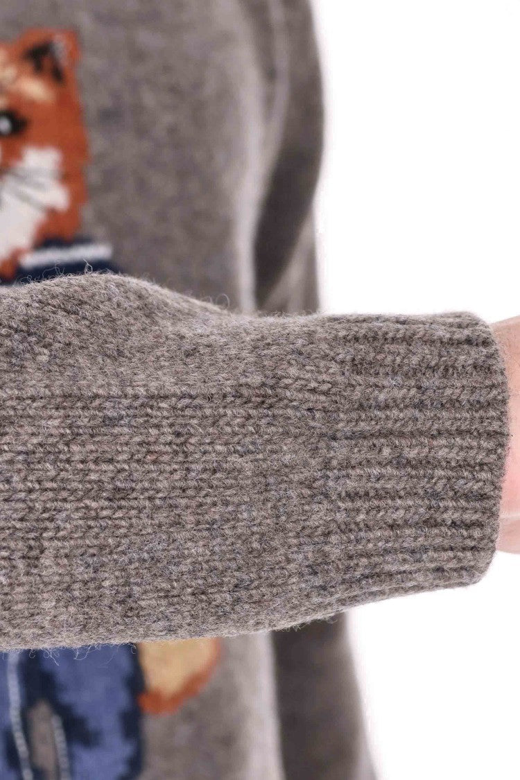 Maison Kitsuné Wool-Mohair Crewneck Sweater With Fox Jacquard