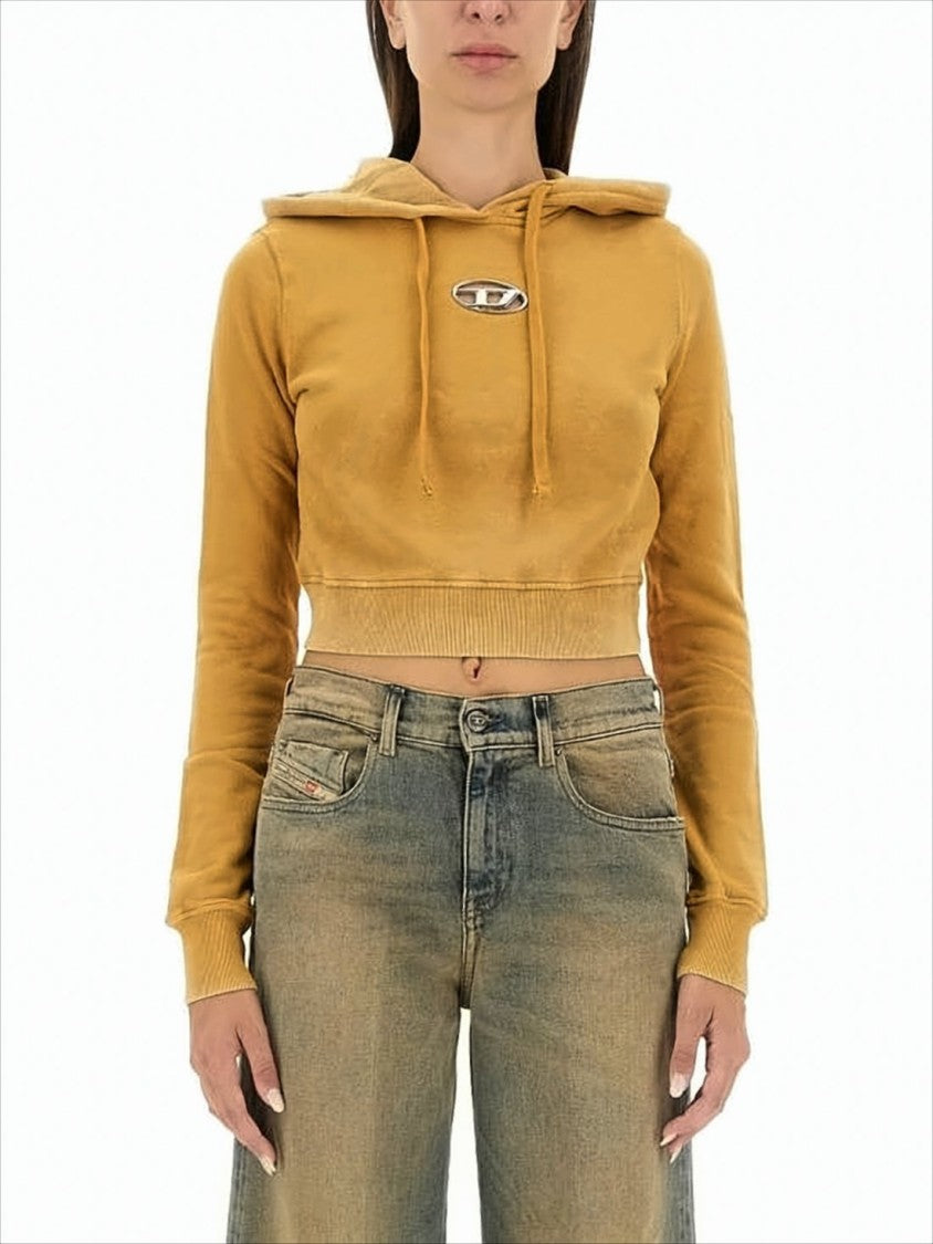 Diesel Cropped Hoodie With Drawstring Hood And Metallic Logo Detail