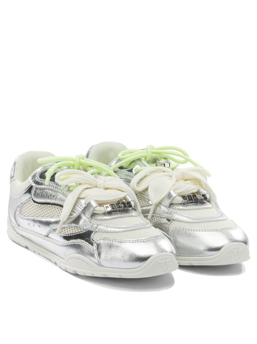 Pinko Silver Sneakers With Leather