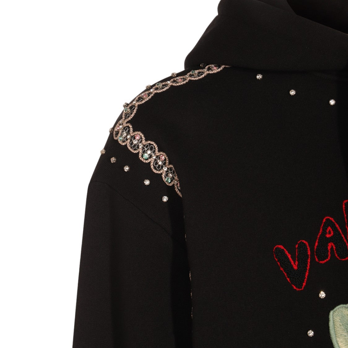 Valentino Black Hoodie With Embroidered Cat Face