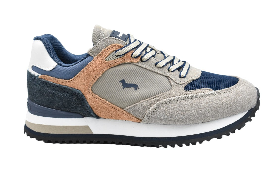 Harmont & Blaine Beige And Navy Suede Panel Sneakers