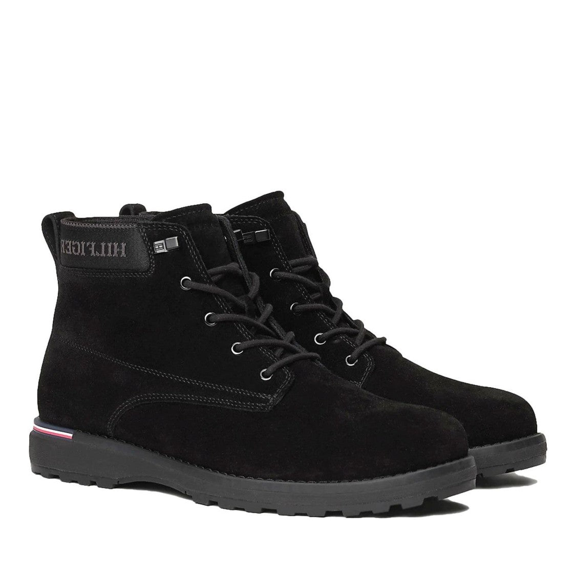 Tommy Hilfiger Black Treaded Sole Suede Leather Boots