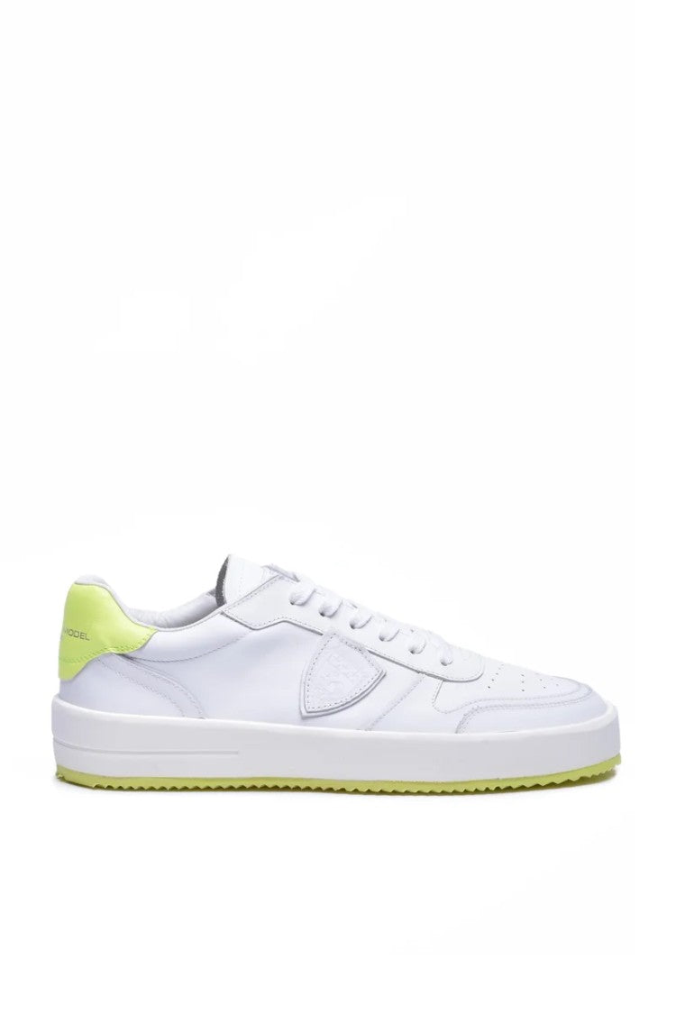 Philippe Model White Yellow Leather Rubber-Sole Sneakers