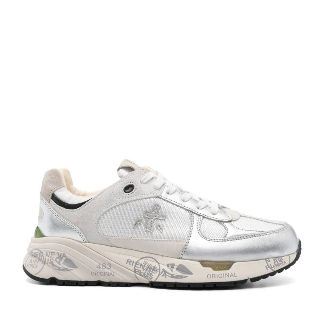 Premiata White Mased Leather Metallic Accent Sneakers