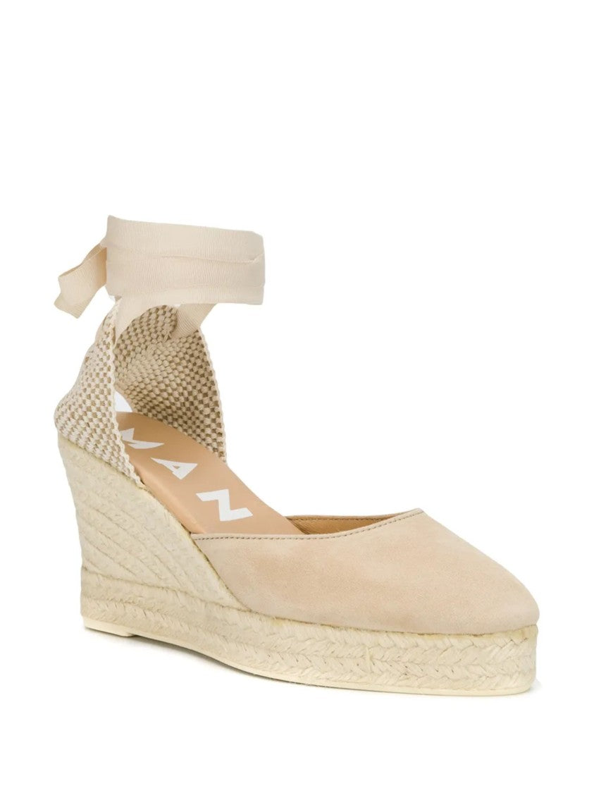 Manebi Beige Goat Leather Ankle Tie Sandals