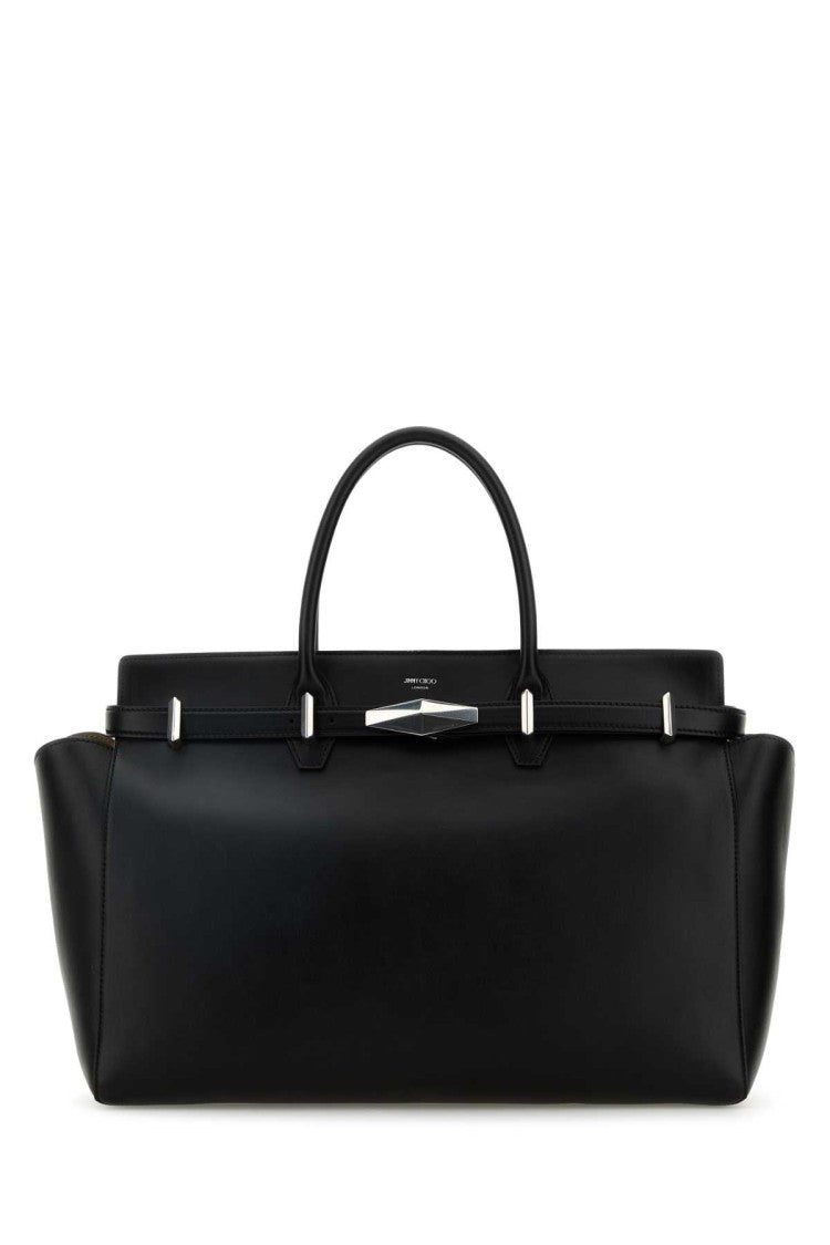Jimmy Choo Black Leather Large Diamond Belted Shopping Bag