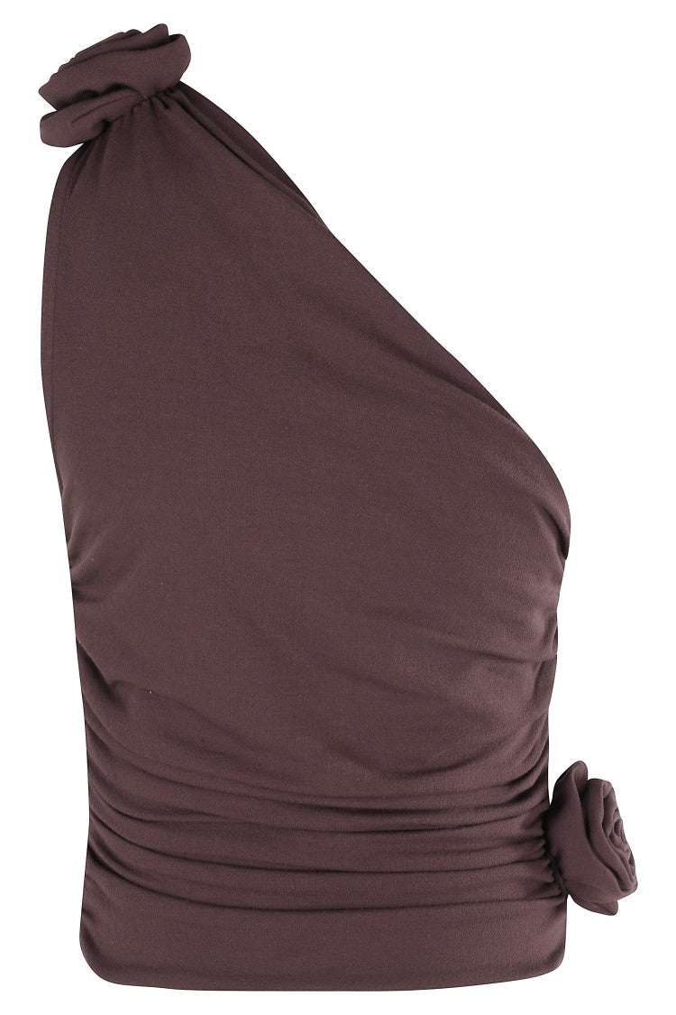 Magda Butrym Asymmetrical One-Shoulder Top With Floral Appliqué