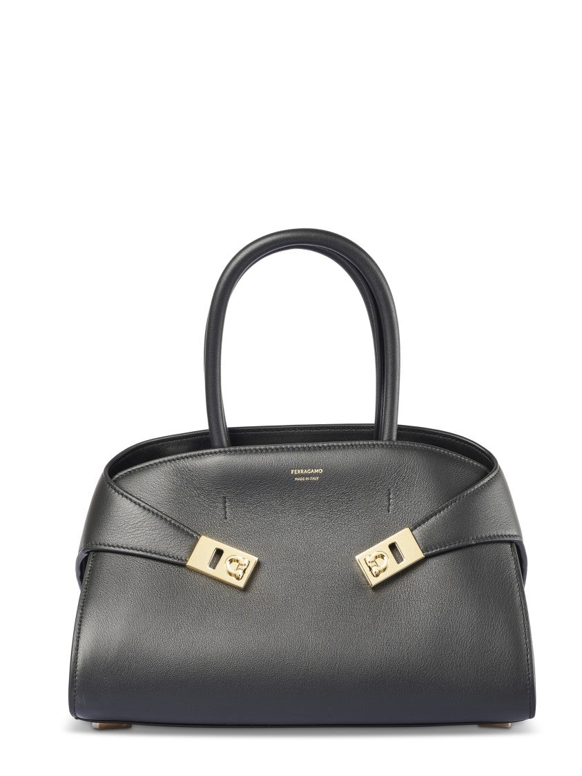 Ferragamo Structured Leather Handbag With Gold-Tone Hardware