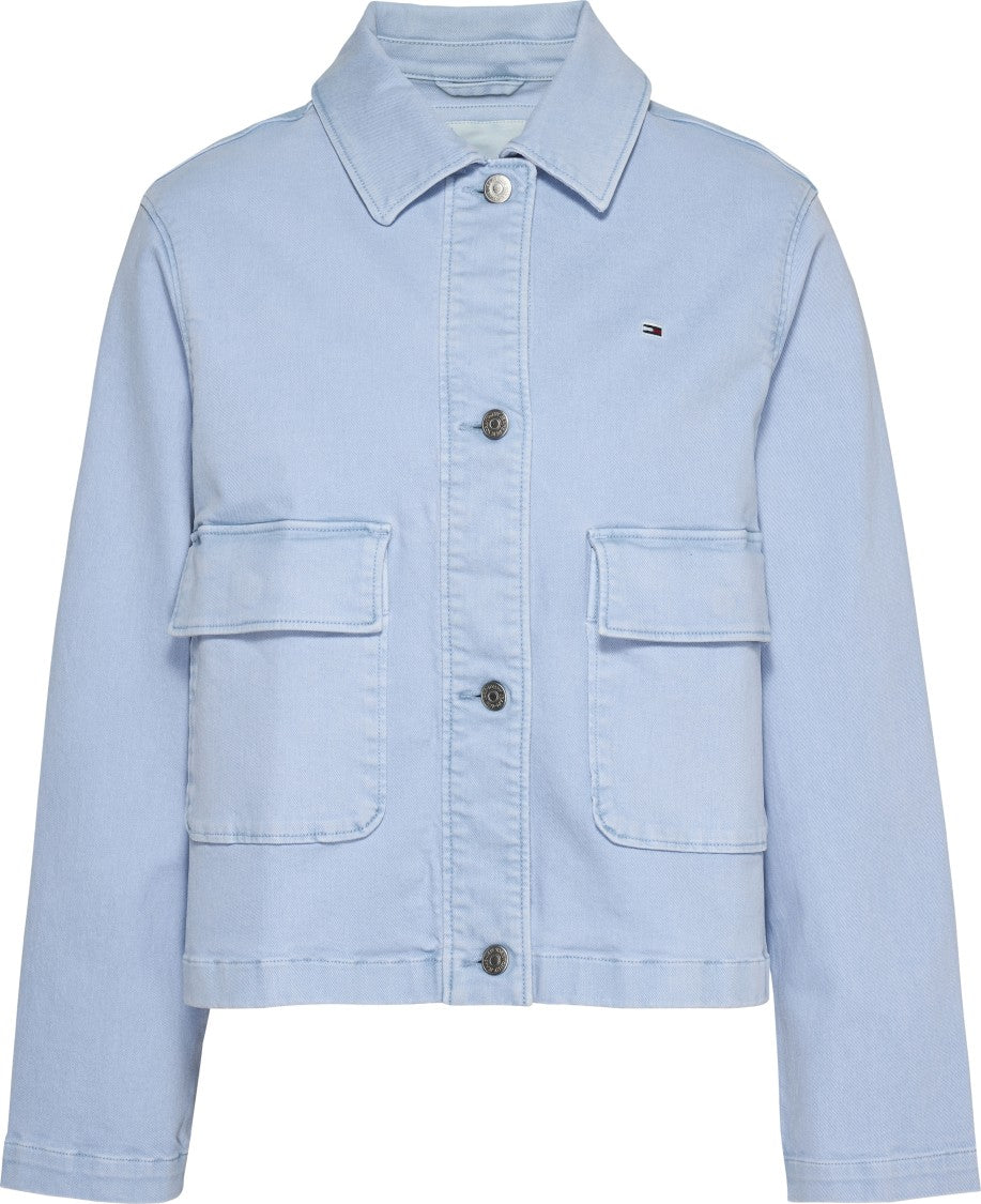 Tommy Jeans Cropped Clear Blue Jacket With Vintage-Inspired Design