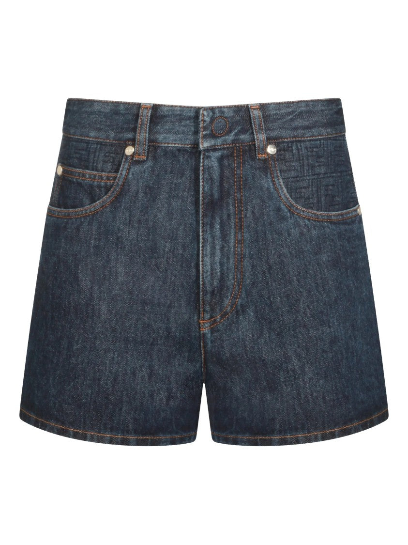 Fendi Short Ff Padded Dark Denim Shorts