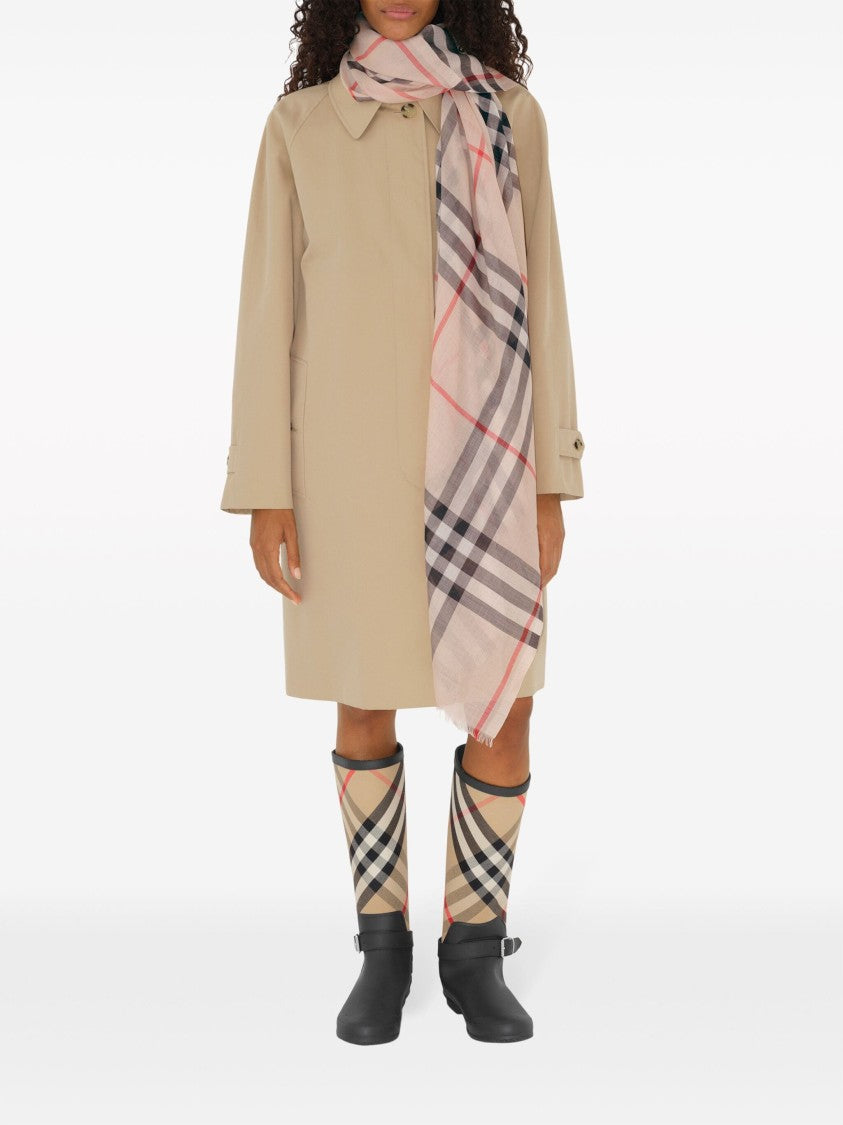 Burberry Classic Check Pattern Fringed Wool Scarf