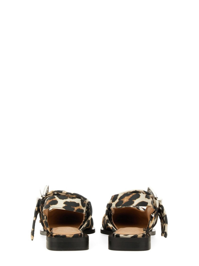 Ganni Leopard Print Slingback Flats