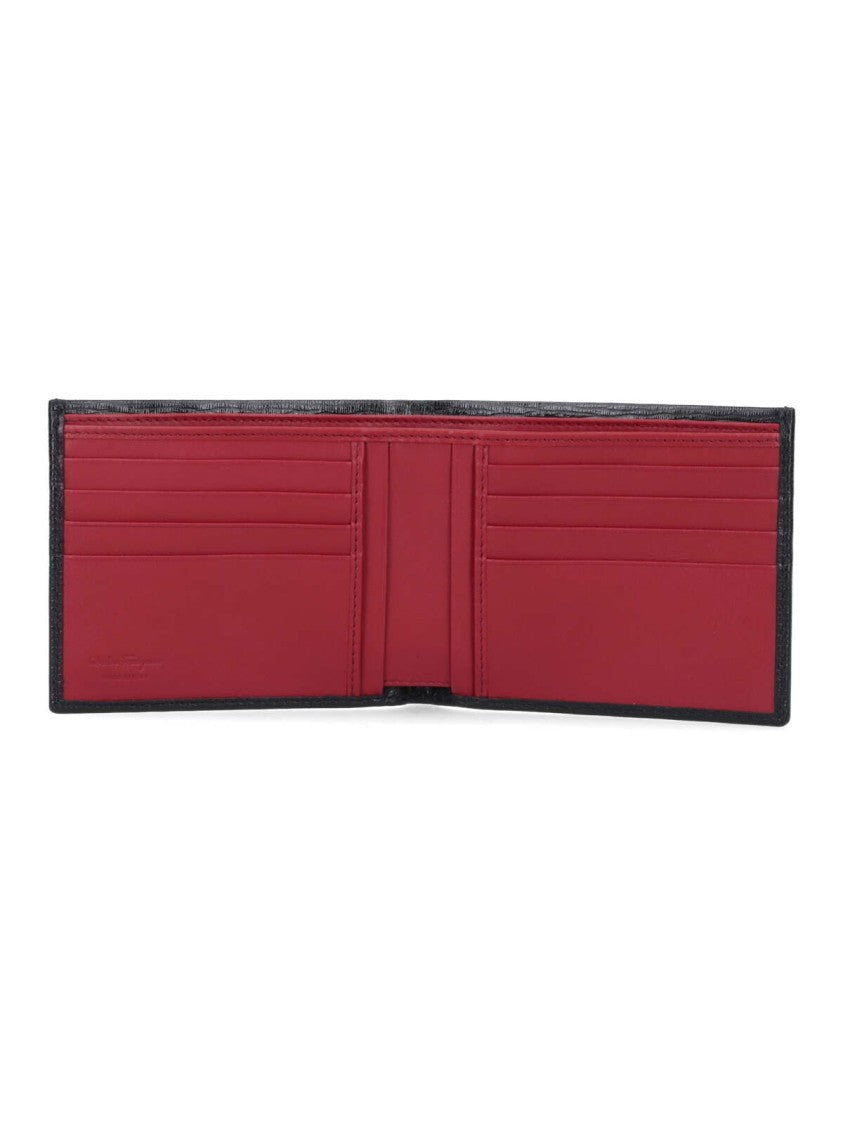 Ferragamo Black Gancini Crinkle Leather Bifold Wallet