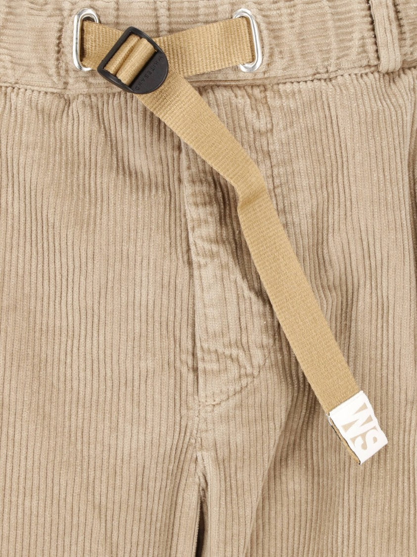 White Sand Beige Pleated Corduroy Straight-Leg Pants