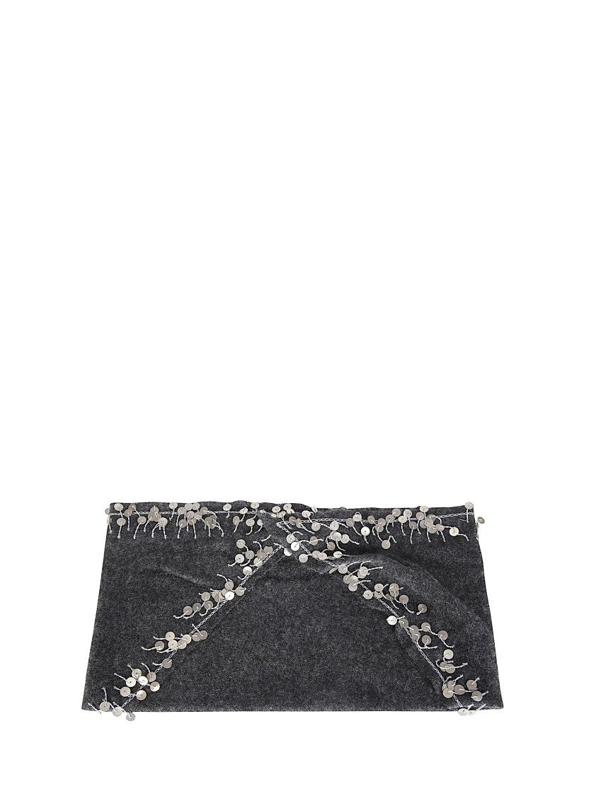 Faliero Sarti Small Triangular Cashmere Scarf With Sequin Pendants