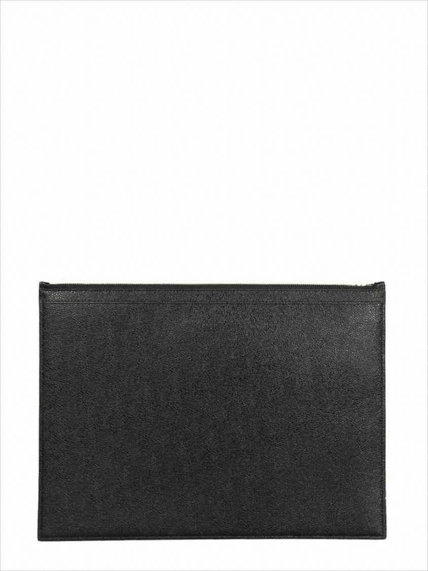 Thom Browne Textured Cow Leather Clutch With Rwb Tab