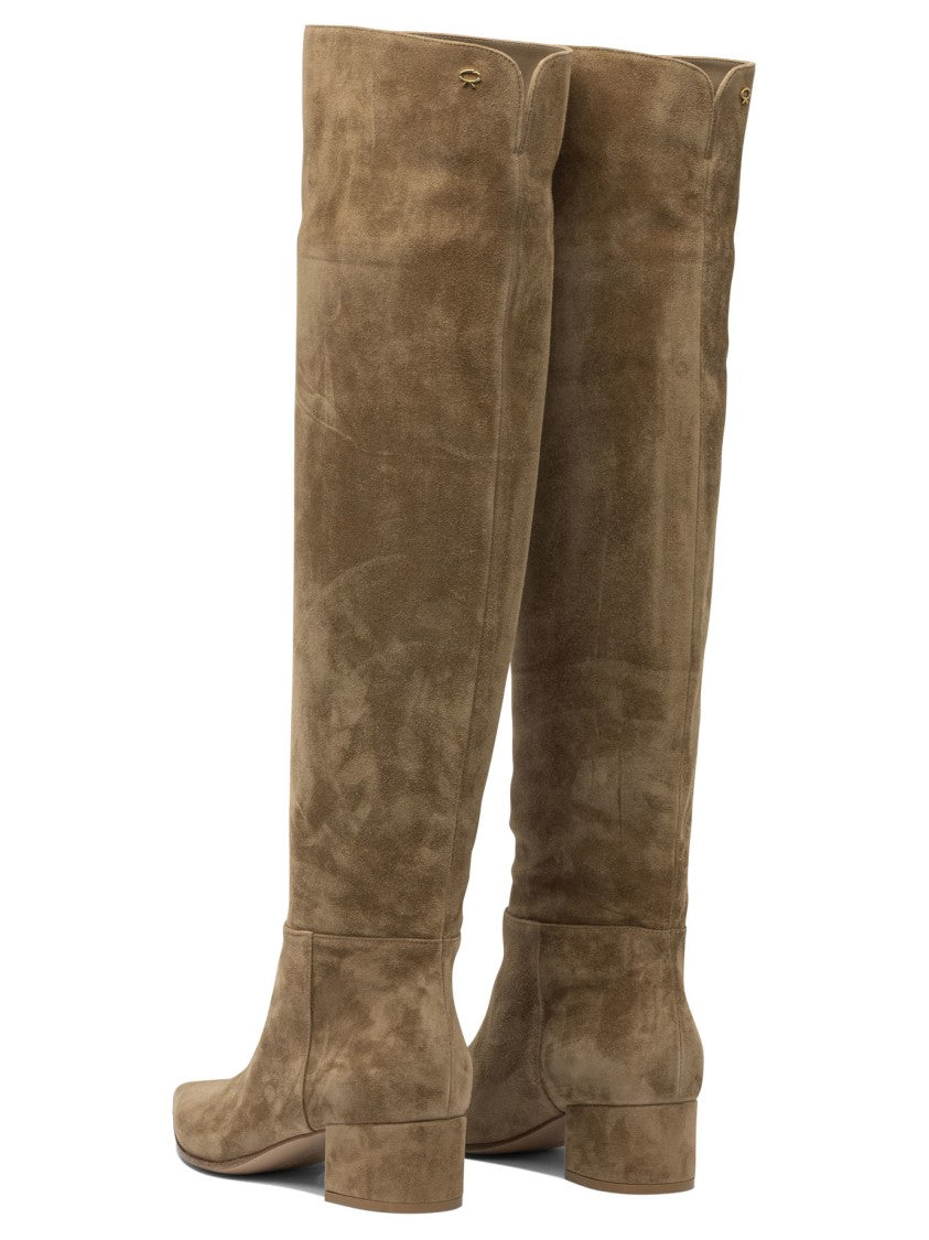 Gianvito Rossi Pointed Toe Beige Suede Ankle Boots