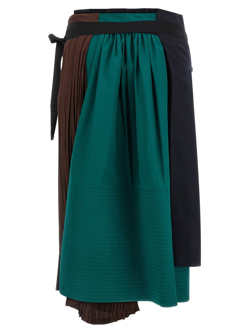 Prada Asymmetrical Midi Skirt With Patchwork Design And Grosgrain Ribbon