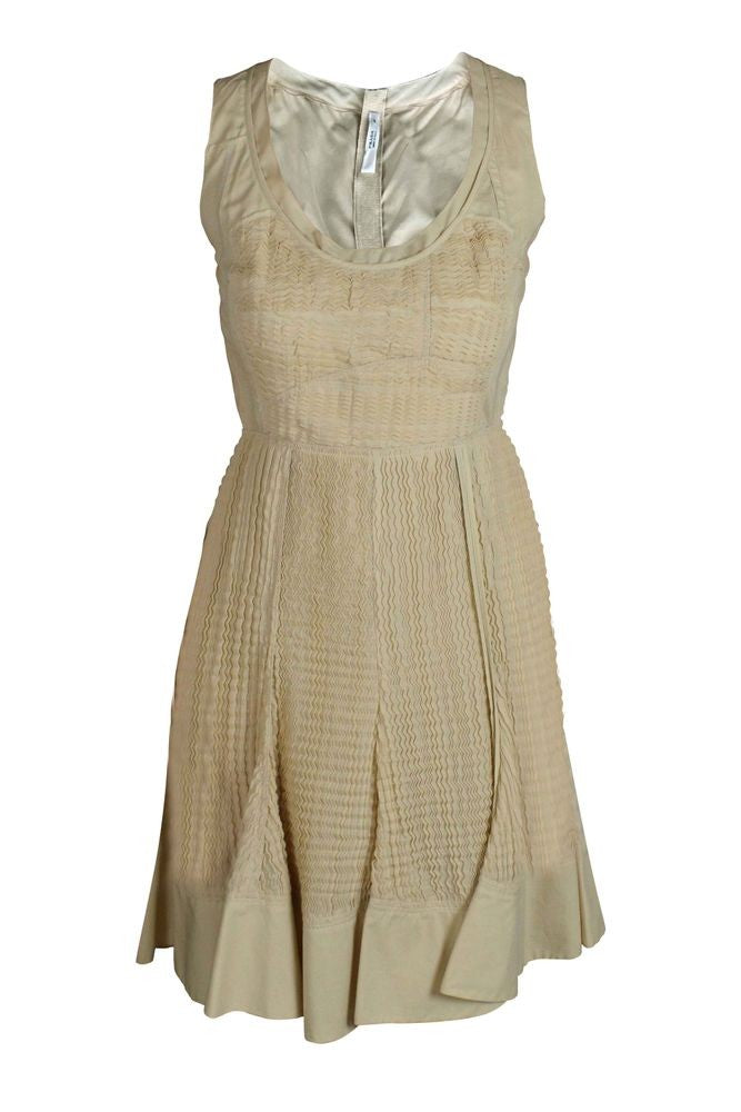 Prada Beige Pleated Dress With Flared Hem