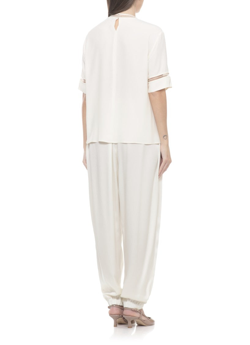 Fabiana Filippi Ivory Lightpoint Detail Silk-Blend T-Shirt